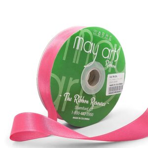 ~7/8 Inch (24MM) Luster Double Faced Satin Ribbon with Woven Edge - HA-78-23L LIGHT FUSCHIA