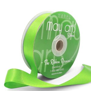 ~7/8 Inch (24MM) Luster Double Faced Satin Ribbon with Woven Edge - HA-78-46L PARROT GREEN LUSTER