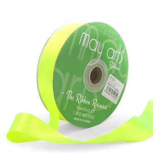 ~7/8 Inch (24MM) Luster Double Faced Satin Ribbon with Woven Edge - HA-78-57L NEON YELLOW LUSTER
