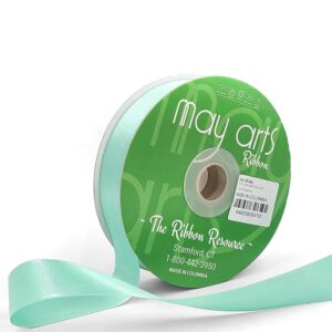 ~7/8 Inch (24MM) Luster Double Faced Satin Ribbon with Woven Edge - HA-78-94L ROBIN'S EGG BLUE LUSTER