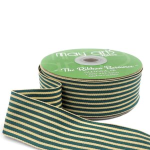 1.5 Inch Woven Grosgrain Stripe Ribbon with Woven Edge - RG-5-16 GREEN/OATMEAL STRIPES