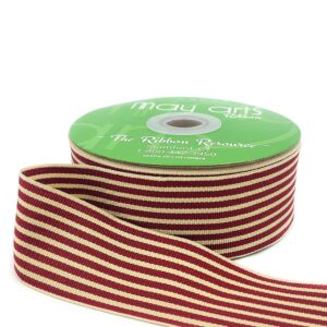 1.5 Inch Woven Grosgrain Stripe Ribbon with Woven Edge - RG-5-25 BURGUNDY/OATMEAL STRIPES