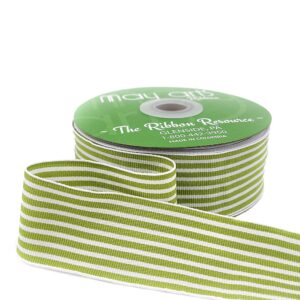 1.5 Inch Woven Grosgrain Stripe Ribbon with Woven Edge - RG-5-46 CELERY/WHITE STRIPES
