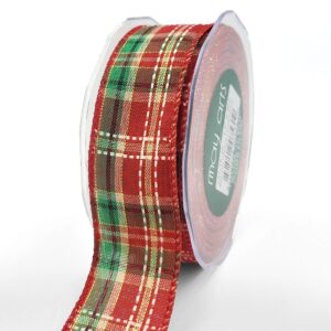 1.5 Inch Wired Tartan Plaid Stitches Christmas Ribbon - 732-15-45 red/green/white/gold