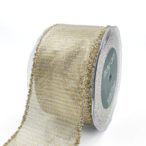 2.5 Inch Wired Metallic Striped Ribbon with Tinsel Edge - 734-25-30 GOLD/SILVER