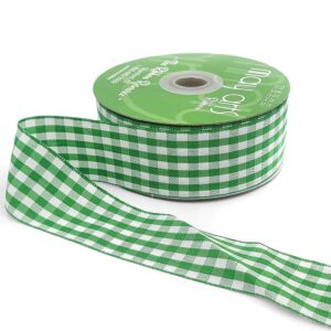 1.5 Inch Checkered Gingham Ribbon with Woven Edge - KB-5-15 - GREEN