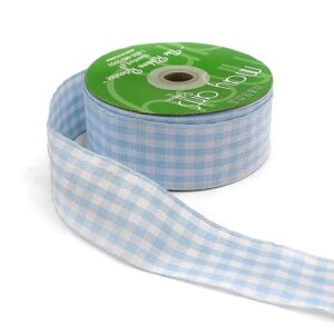 1.5 Inch Checkered Gingham Ribbon with Woven Edge - KB-5-34 - LIGHT BLUE