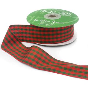 1.5 Inch Checkered Gingham Ribbon with Woven Edge - KB-5-44 - RED/DARK GREEN