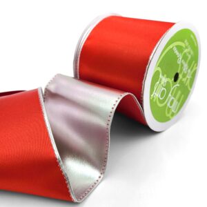 3 Inch Satin Metallic Reversible Ribbon with Wired Woven Edge - 428-3-13S Red/Silver