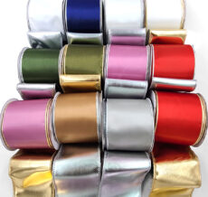 3 Inch Satin Metallic Reversible Ribbon with Wired Woven Edge