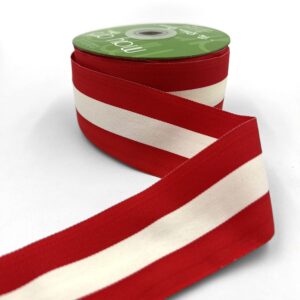 2 Inch Modern Stripe Grosgrain Woven Edge Ribbon - 742-2-09 ivory center/red edges