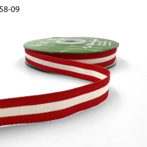 5/8 Inch Modern Stripe Grosgrain Woven Edge Ribbon - 742-58-09 IVORY CENTER/RED EDGES
