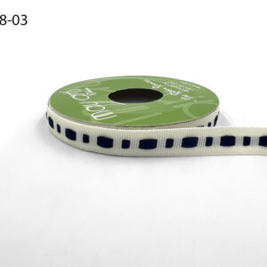 ⅜ Inch Dot Center Line Woven Edge Ribbon - 743-38-03 IVORY/NAVY