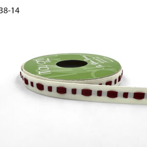⅜ Inch Dot Center Line Woven Edge Ribbon - 743-38-14 IVORY/RED