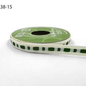 ⅜ Inch Dot Center Line Woven Edge Ribbon - 743-38-15 IVORY/GREEN