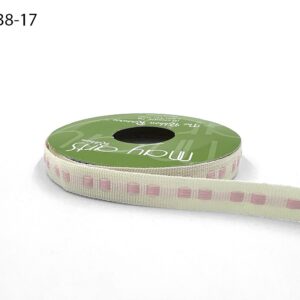 ⅜ Inch Dot Center Line Woven Edge Ribbon - 743-38-17 IVORY/PINK