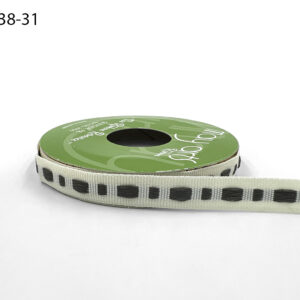 ⅜ Inch Dot Center Line Woven Edge Ribbon - 743-38-31 IVORY/GREY