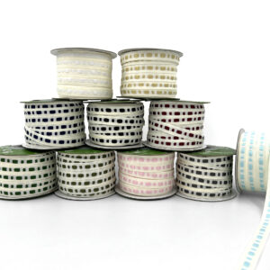 ⅜ Inch Dot Center Line Woven Edge Ribbon