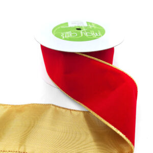 2.5 Inch Velvet Gold Back Ribbon with Wired Edge - 535-25-14 red