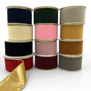 2.5 Inch Velvet Gold Back Ribbon with Wired Edge