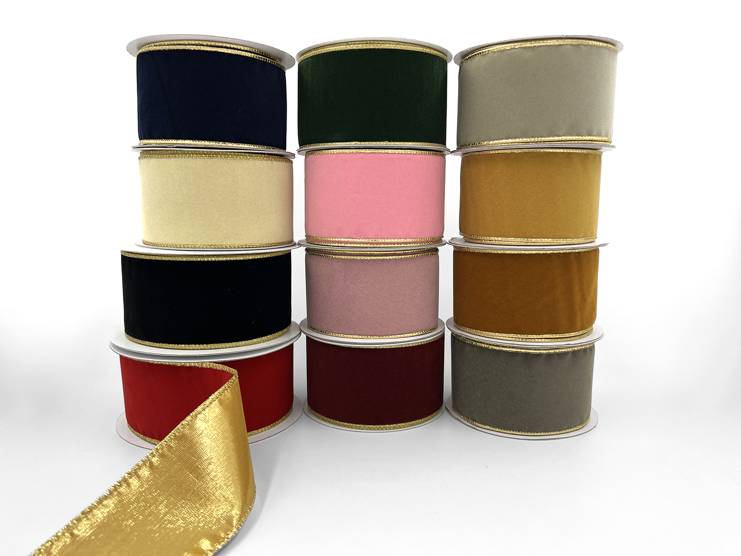 Christmas Velvet and Metallic Back Wired Ribbon, 2-1/2-Inch 10-Yard - Deep  Blue/Gold