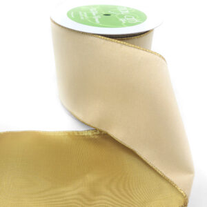 4 Inch Velvet Gold Back Ribbon with Wired Edge - 535-4-09 antique ivory