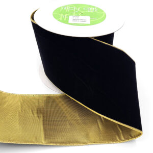 4 Inch Velvet Gold Back Ribbon with Wired Edge - 535-4-10 black