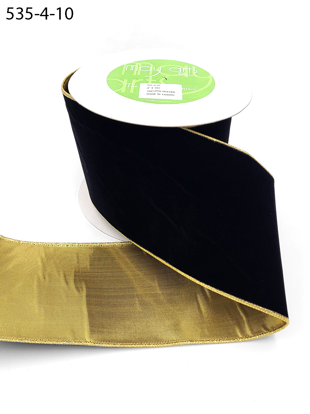 May Arts 535-4-10 Black/Gold 4 Velvet Ribbon with Gold Backing,Black/Gold,10 yd