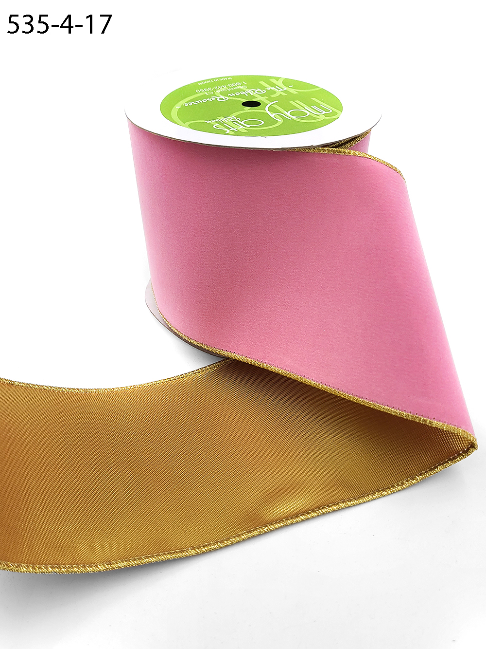 4” x 5 Yard Gold Trim On Pink Velvet Ribbon