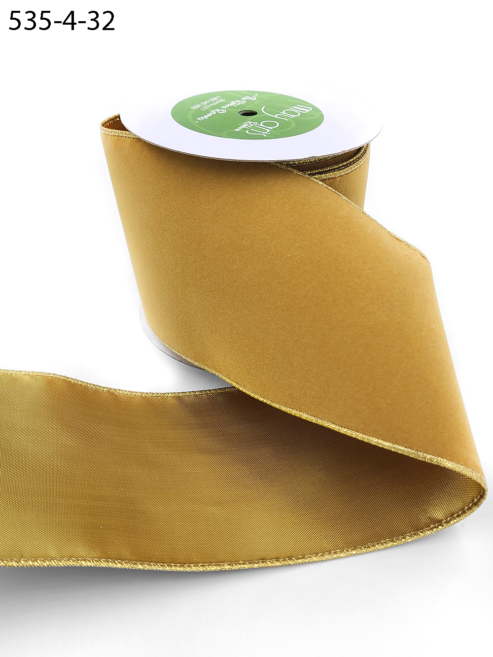 May Arts Green 4 inch Velvet Ribbon with Gold Backing, 10 yd