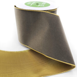 4 Inch Velvet Gold Back Ribbon with Wired Edge - 535-4-95 charcoal