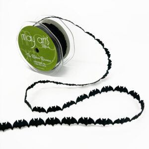 3/4 Inch Original Satin Cut Out Banner Ribbon with Cut Sealed Edge - EX10 BLACK BATS