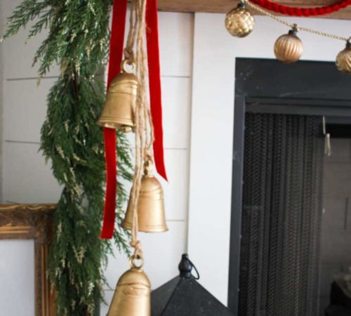 Red Velvet Ribbon with Antique Bells Christmas Garland