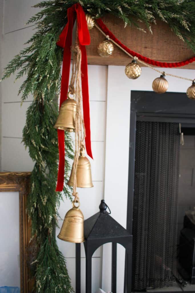 Red Velvet Ribbon with Antique Bells Christmas Garland