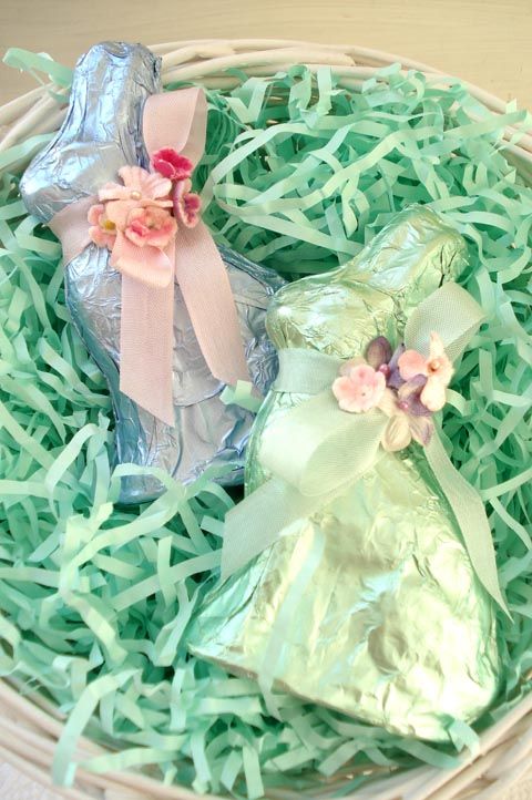 May Arts Ribbon DIY Easter Craft - Chocolate Bunnies with silk ribbon bows