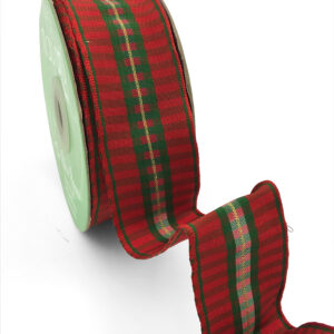 ~ 1.5″ Modern Red & Green Holiday Check Wired Ribbon - 672-15-44 Red & Green