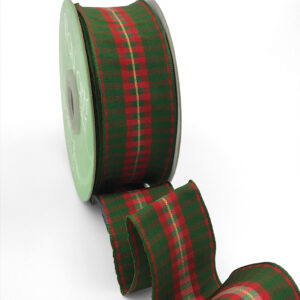 ~ 1.5″ Modern Red & Green Holiday Check Wired Ribbon - 672-15-45 Green & Red