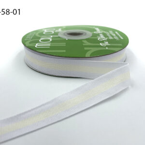 5/8 Inch Modern Stripe Grosgrain Woven Edge Ribbon - 742-58-01 IVORY CENTER/WHITE EDGES