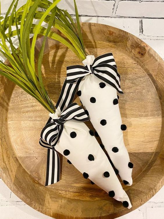 May Arts Ribbon DIY Easter Crafts - Black and white striped grosgrain ribbon carrot home decor