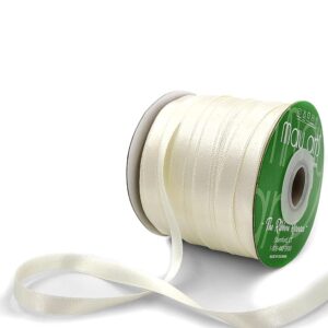 ~3/8 Inch (9MM) Luster Double Faced Satin Ribbon with Woven Edge - HA-38-09L IVORY LUSTER