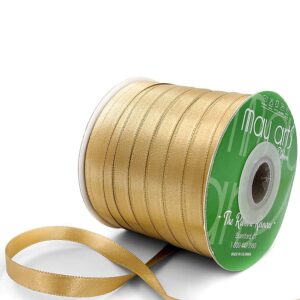 ~3/8 Inch (9MM) Luster Double Faced Satin Ribbon with Woven Edge - HA-38-21L NEW GOLD