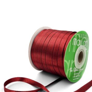 ~3/8 Inch (9MM) Luster Double Faced Satin Ribbon with Woven Edge - HA-38-25L BURGUNDY LUSTER