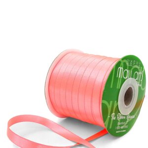 ~3/8 Inch (9MM) Luster Double Faced Satin Ribbon with Woven Edge - HA-38-53L NEON WATERMELON LUSTER