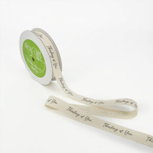 3/4 Inch Ivory Canvas Printed Ribbon with Woven Edge - 413-34-40 "THINKING OF YOU"