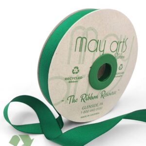 3/4 Inch Eco-Friendly Recycled Grosgrain Ribbon with Woven Edge - GNE-34-15 GREEN