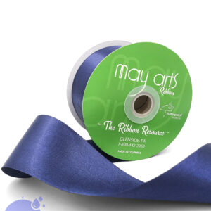 ~2.5 Inch Waterproof and Weather Resistant Luster Double Faced Satin Ribbon with Woven Edge - HAW-25-03L NAVY