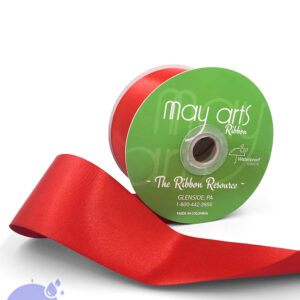 ~2.5 Inch Waterproof and Weather Resistant Luster Double Faced Satin Ribbon with Woven Edge - HAW-25-14L RED