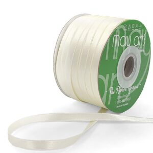 ~1/4 Inch (7MM) Luster Double Faced Satin Ribbon with Woven Edge - HA-14-09L IVORY LUSTER