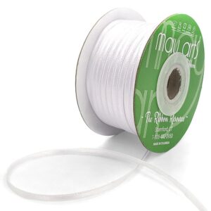 ~1/8 Inch (3MM) Luster Double Faced Satin Ribbon with Woven Edge - HA-18-01L WHITE LUSTER