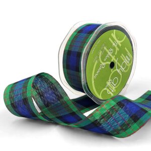 1.5 Inch Tartan Plaid Holiday Ribbon with Cut Edge - 479-15-02 Blue/Green/Black/Red